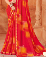 Vishal Prints Amaranth Red Printed Georgette Saree With Fancy Border