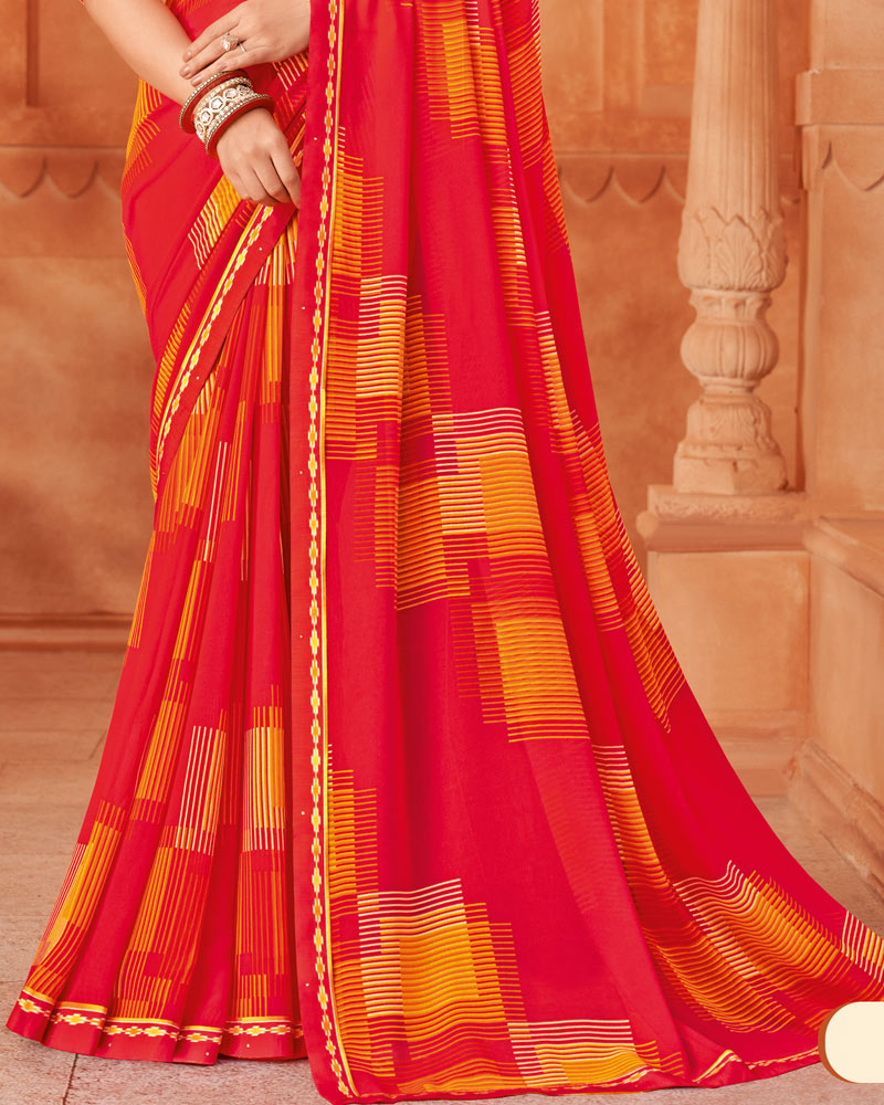 Vishal Prints Amaranth Red Printed Georgette Saree With Fancy Border