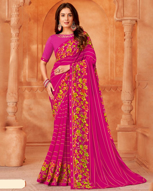 Vishal Prints Fuchsia Printed Georgette Saree With Fancy Border