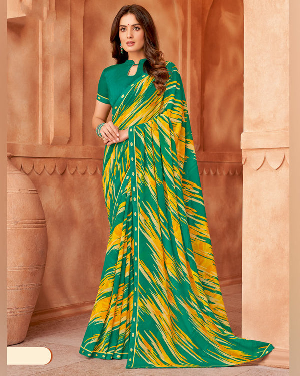 Vishal Prints Dark Sea Green Printed Georgette Saree With Fancy Border