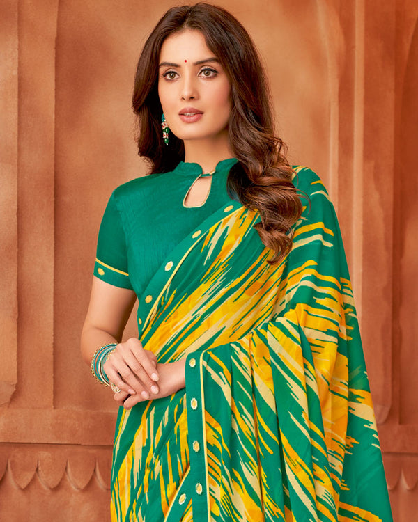 Vishal Prints Dark Sea Green Printed Georgette Saree With Fancy Border