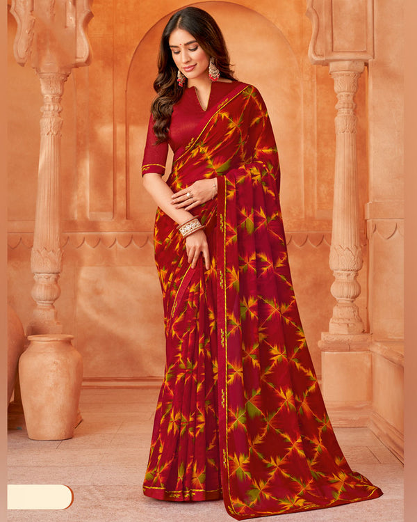 Vishal Prints Maroon Printed Georgette Saree With Fancy Border