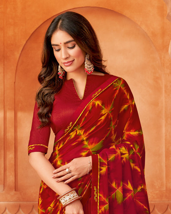 Vishal Prints Maroon Printed Georgette Saree With Fancy Border