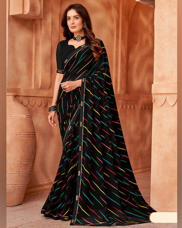 Vishal Prints Black Printed Georgette Saree With Fancy Border