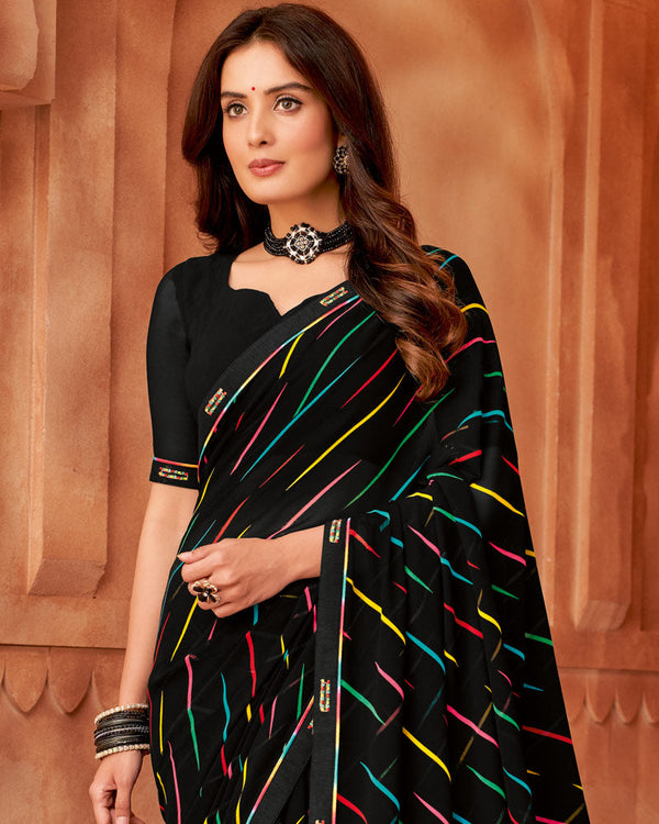 Vishal Prints Black Printed Georgette Saree With Fancy Border