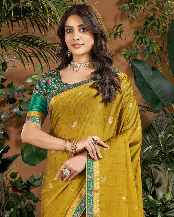 Vishal Prints Alpine Green Designer Patterned Chiffon Saree With Foil Print And Fancy Border