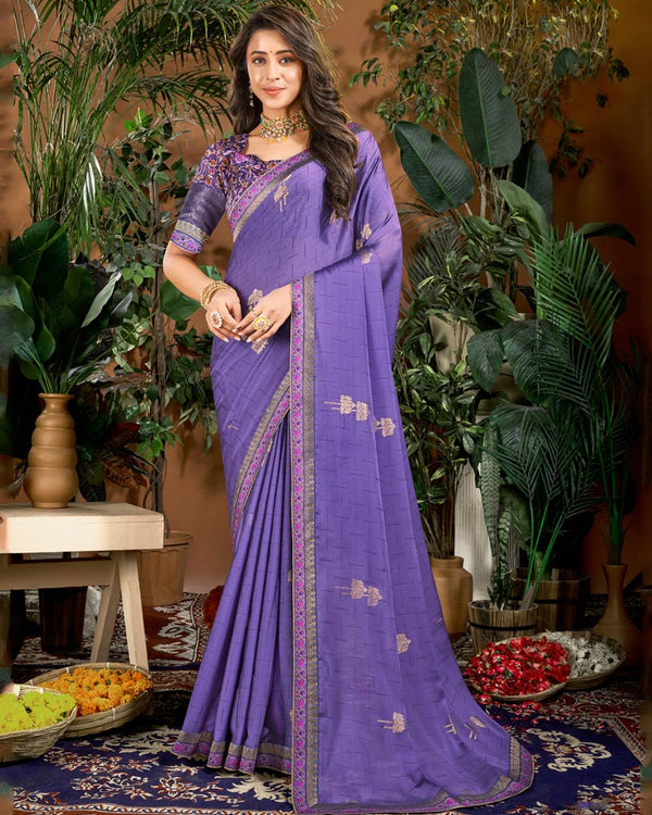 Vishal Prints Violet Designer Patterned Chiffon Saree With Foil Print And Fancy Border