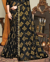 Vishal Prints Black Patterned Brasso Saree With Fancy Zari Border