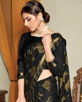 Vishal Prints Black Patterned Brasso Saree With Fancy Zari Border