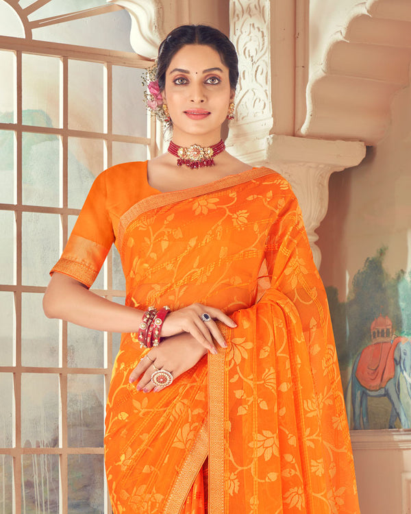 Vishal Prints Orange Designer Patterned Brasso Saree With Zari Border