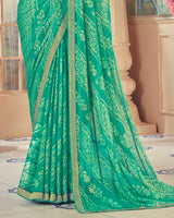 Vishal Prints Aqua Green Designer Patterned Brasso Saree With Zari Border