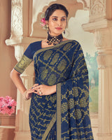 Vishal Prints Navy Blue Designer Patterned Brasso Saree With Zari Border