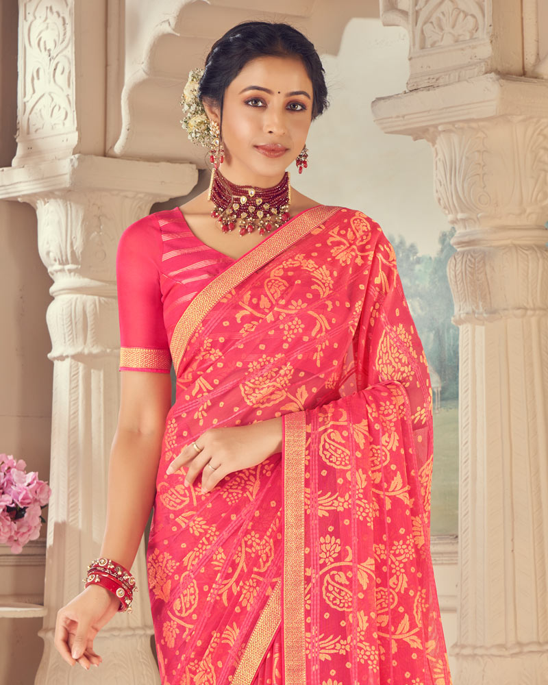 Vishal Prints Wild Watermelon Designer Patterned Brasso Saree With Zari Border