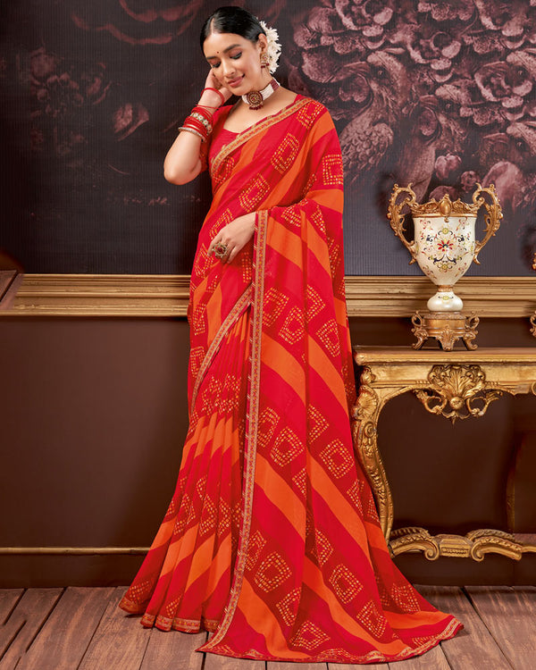 Vishal Prints Cherry Red Printed Georgette Saree With Fancy Border