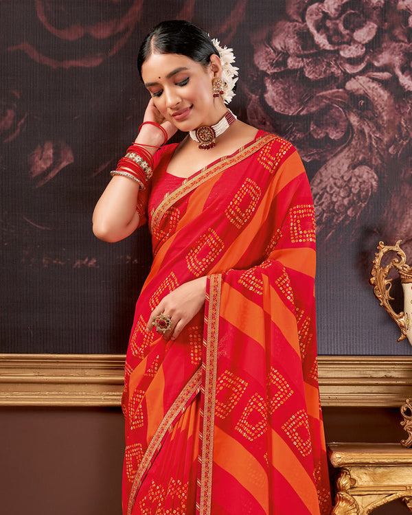 Vishal Prints Cherry Red Printed Georgette Saree With Fancy Border