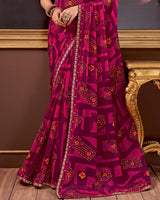 Vishal Prints Wine Printed Georgette Saree With Fancy Border