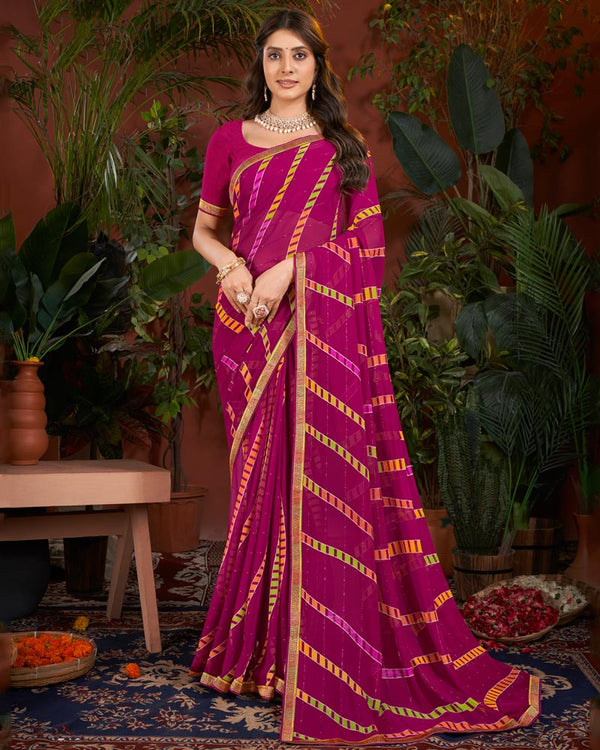 Vishal Prints Cardinal Pink Printed Patterned Georgette Saree With Fancy Border