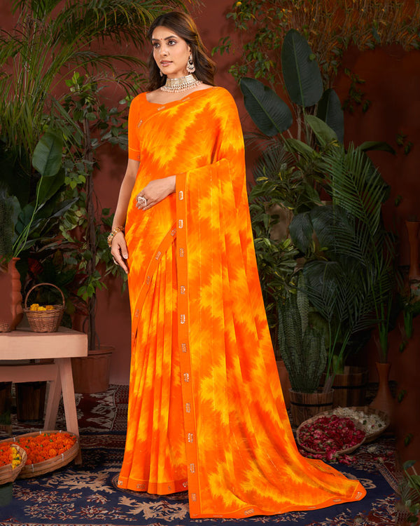 Vishal Prints Orange Printed Patterned Georgette Saree With Fancy Border