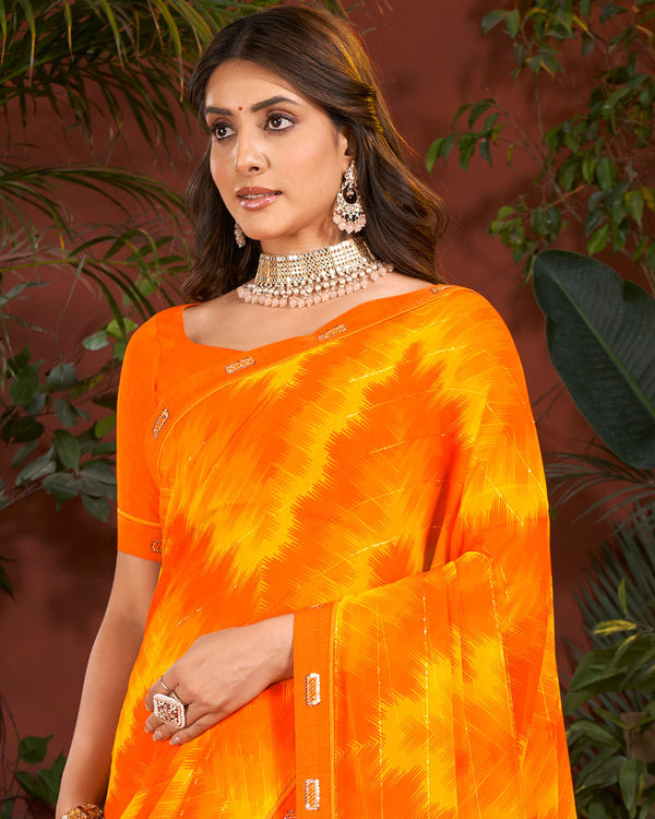 Vishal Prints Orange Printed Patterned Georgette Saree With Fancy Border