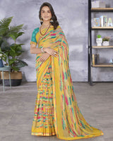 Vishal Prints Light Mustard Digital Print Georgette Saree With Fancy Border