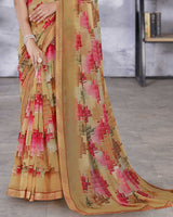 Vishal Prints Sand Brown Digital Print Georgette Saree With Fancy Border