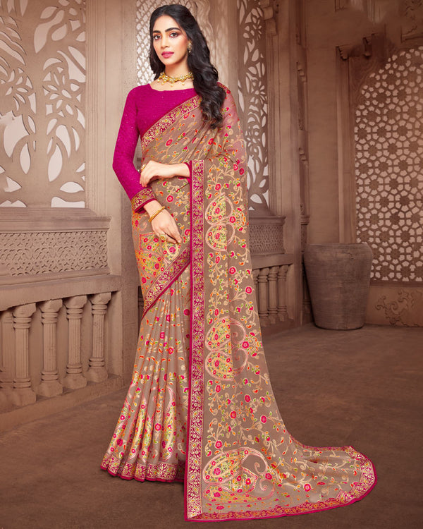 Vishal Prints Yellow Brasso Saree With Foil Print And Zari Border