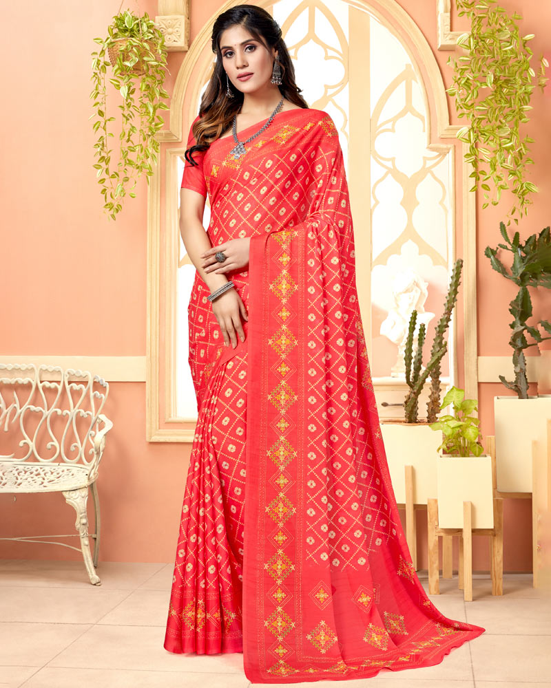 Vishal Prints Pastel Red Digital Print Criva Crepe Saree