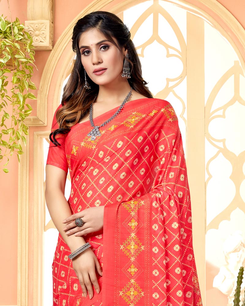 Vishal Prints Pastel Red Digital Print Criva Crepe Saree