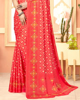 Vishal Prints Pastel Red Digital Print Criva Crepe Saree