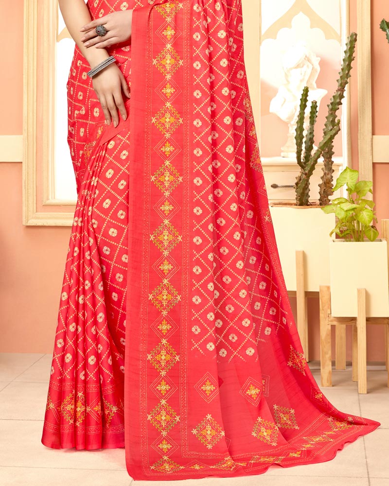 Vishal Prints Pastel Red Digital Print Criva Crepe Saree