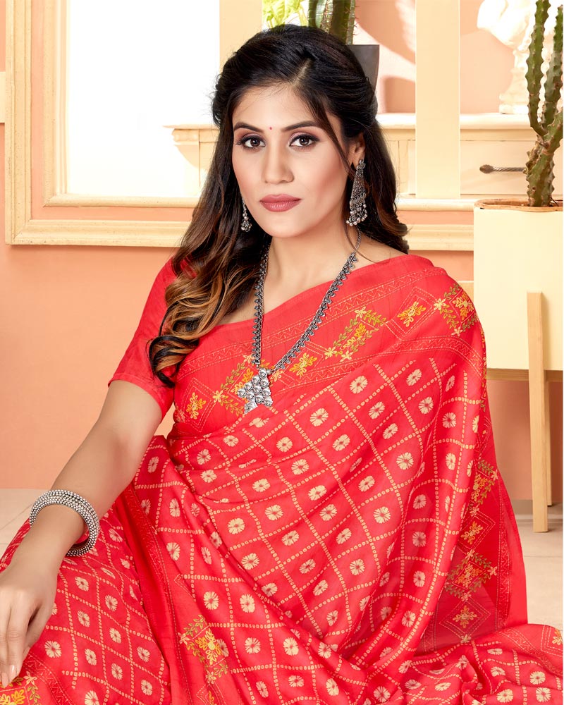 Vishal Prints Pastel Red Digital Print Criva Crepe Saree