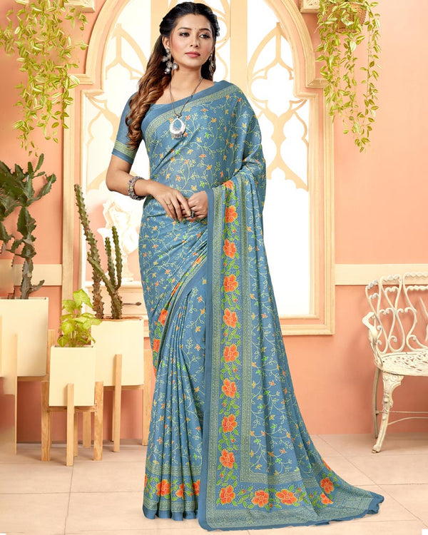 Vishal Prints Pastel Blue Digital Print Criva Crepe Saree