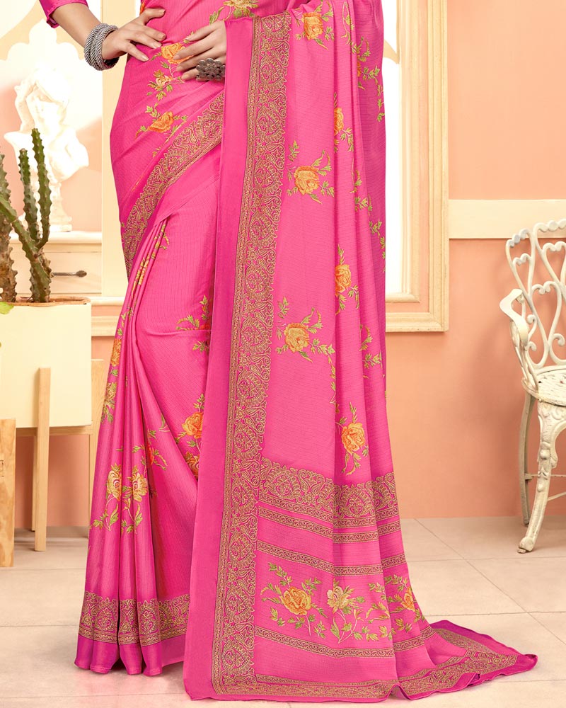 Vishal Prints Dark Pink Digital Print Criva Crepe Saree