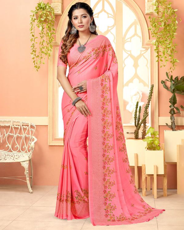 Vishal Prints Pastel Pink Digital Print Criva Crepe Saree