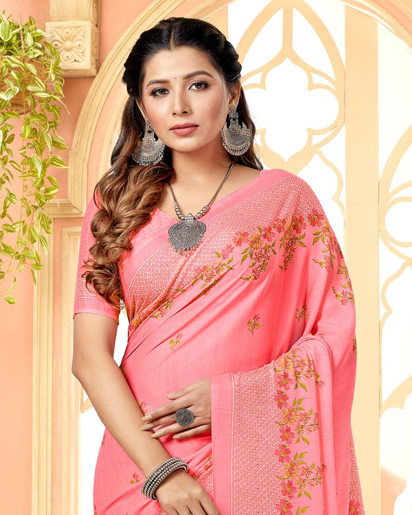 Vishal Prints Pastel Pink Digital Print Criva Crepe Saree