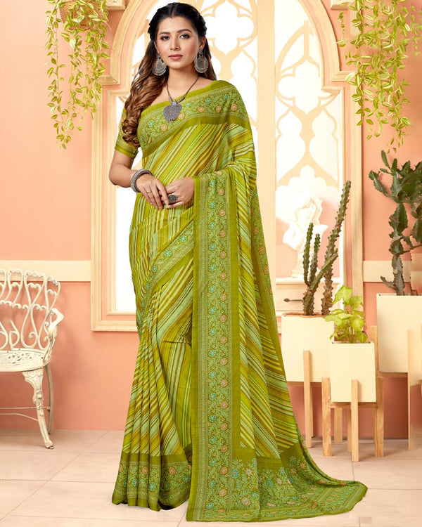 Vishal Prints Olive Yellow Digital Print Criva Crepe Saree