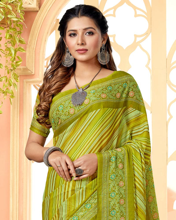 Vishal Prints Olive Yellow Digital Print Criva Crepe Saree