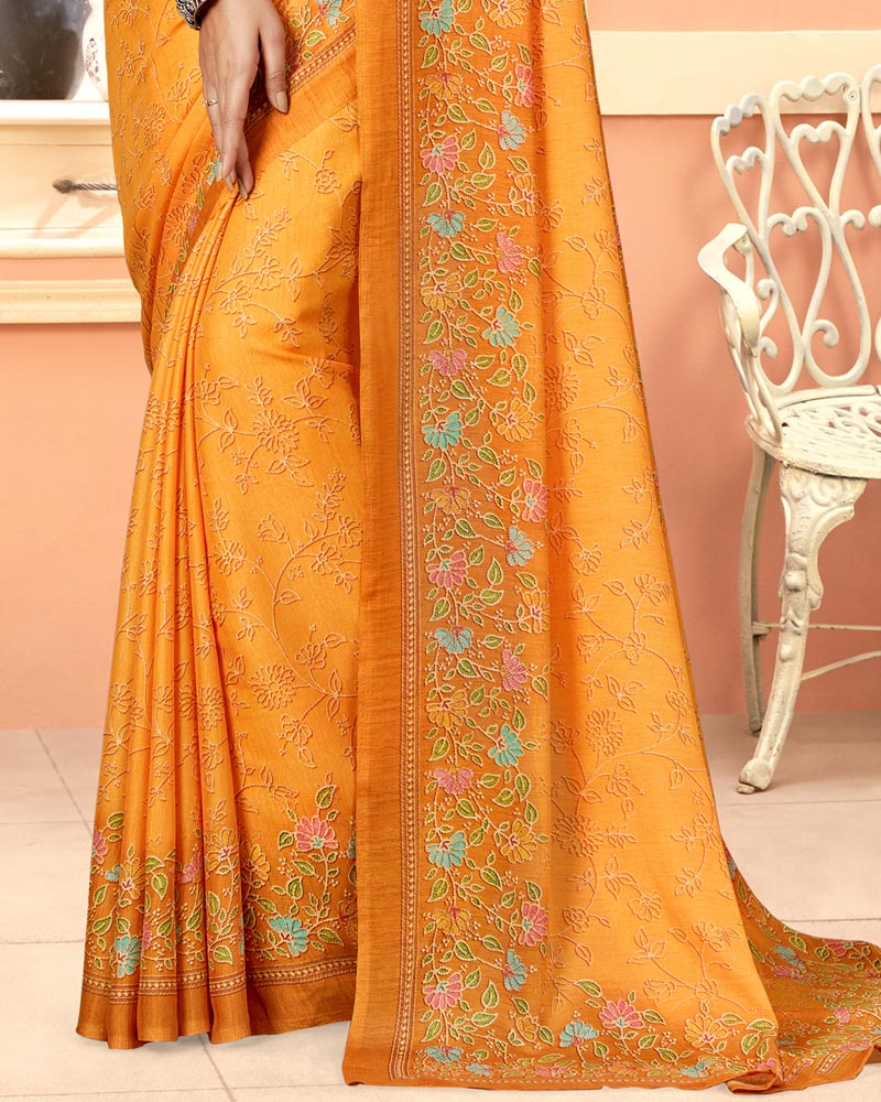 Vishal Prints Saffron Color Digital Print Criva Crepe Saree