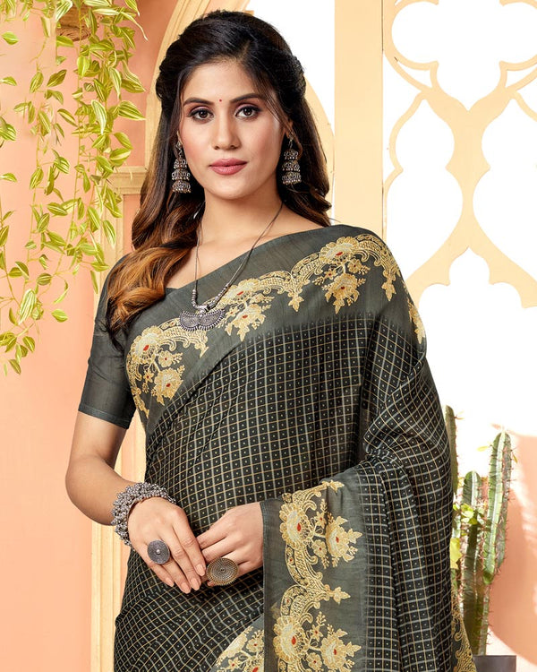 Vishal Prints Black Digital Print Criva Crepe Saree