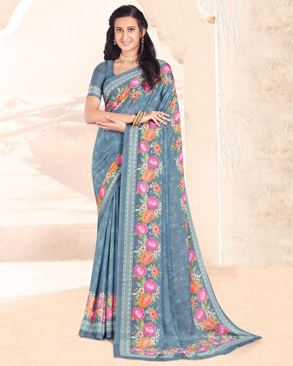 Vishal Prints Cool Grey Digital Print Criva Crepe Saree