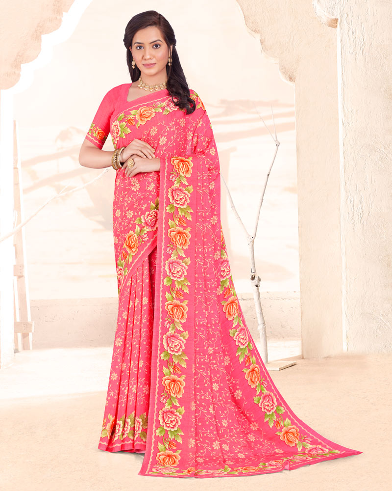 Vishal Prints Pastel Red Digital Print Criva Crepe Saree