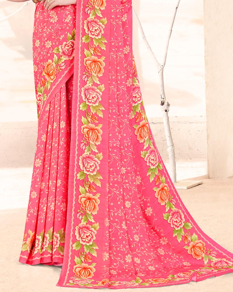 Vishal Prints Pastel Red Digital Print Criva Crepe Saree