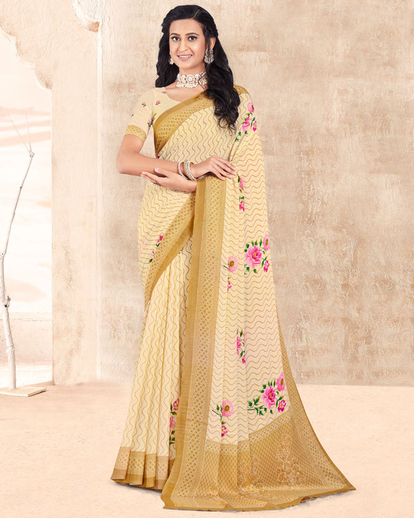 Vishal Prints Beige Digital Print Criva Crepe Saree