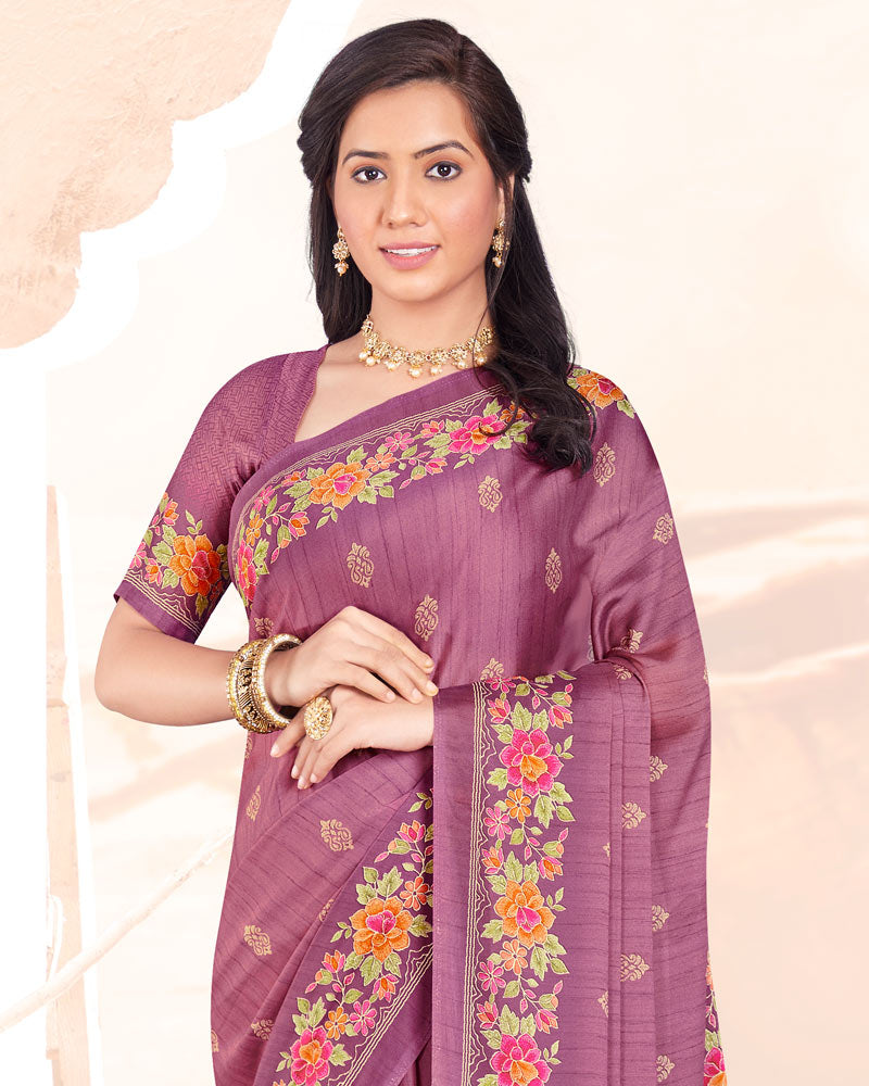 Vishal Prints Mauve Digital Print Criva Crepe Saree