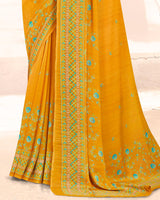 Vishal Prints Mustard Digital Print Criva Crepe Saree