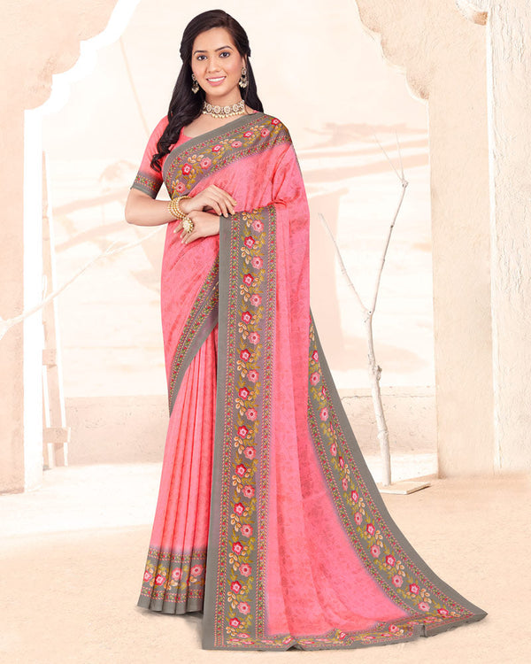 Vishal Prints Pink Digital Print Criva Crepe Saree