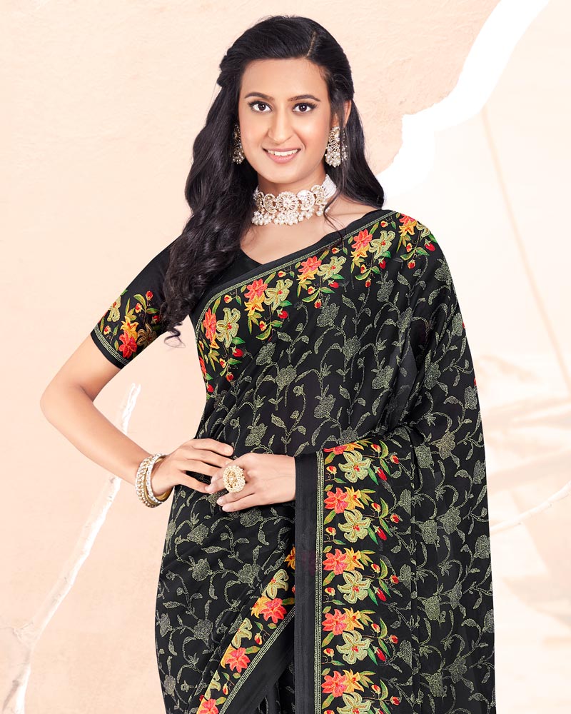 Vishal Prints Black Digital Print Criva Crepe Saree