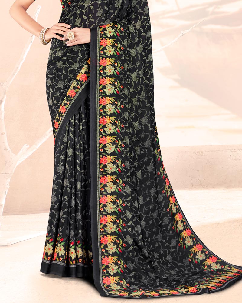 Vishal Prints Black Digital Print Criva Crepe Saree