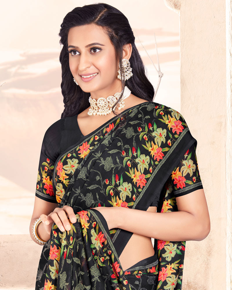 Vishal Prints Black Digital Print Criva Crepe Saree