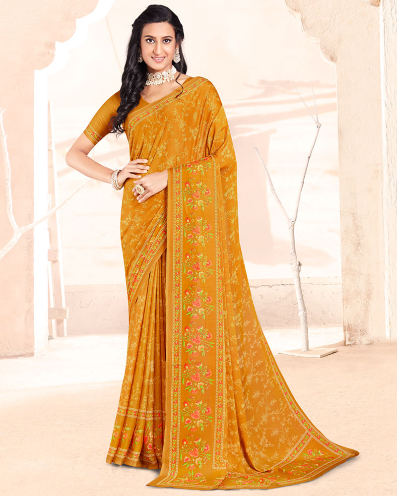 Vishal Prints Mustard Digital Print Criva Crepe Saree